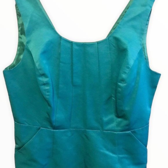 The Limited | Teal Blue Pin-Tuck Sleeveless Sheath Dress | Size 10 - Picture 3 of 10